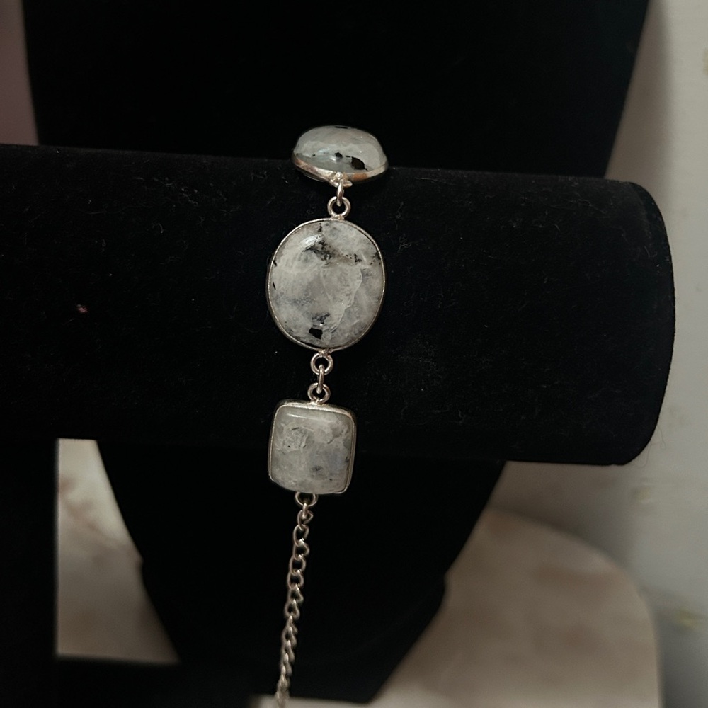 925 Sterling Silver Moonstone Bracelet (Size 5.5-7.5)